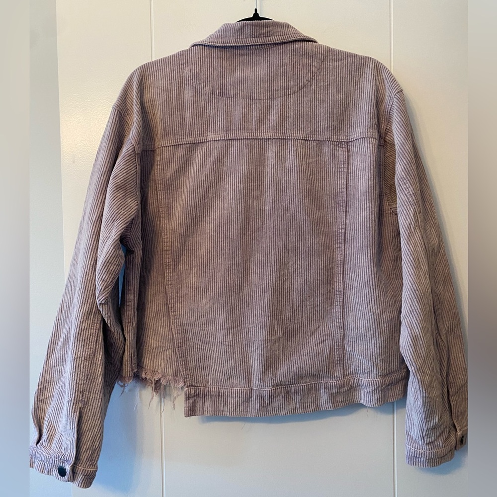 POL Clothing- Frayed Hem Corduroy Trucker Jacket Lavender - Picture 7 of 8